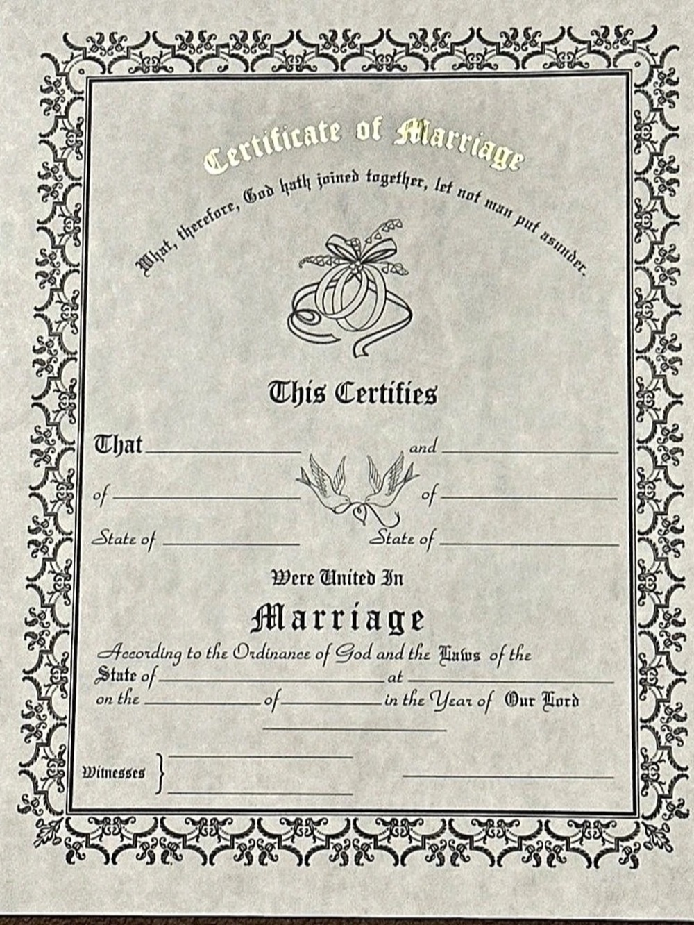 Marriage Certificate Wedding Paper
